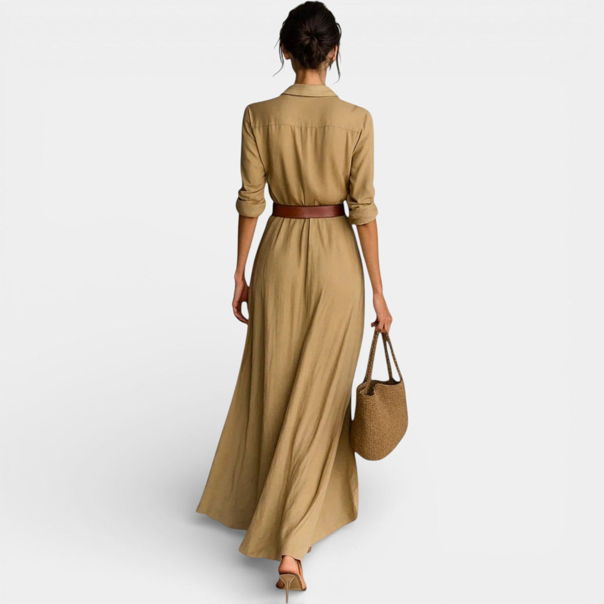 Collared Long Sleeve Belted Wrap Maxi Shirt Dress 3