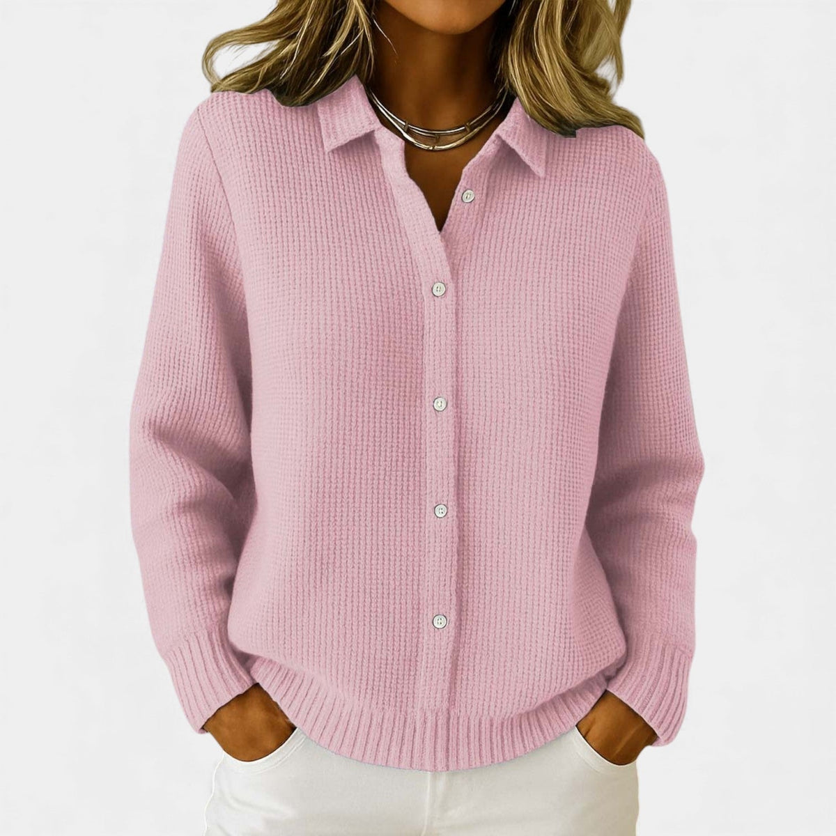 Collared Button Front Waffle Knit Cardigan 3