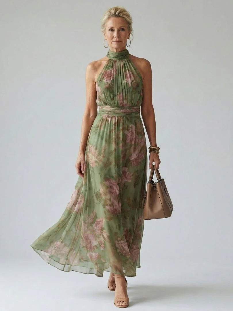 Floral Halter Neck Gathered Maxi Dress 2