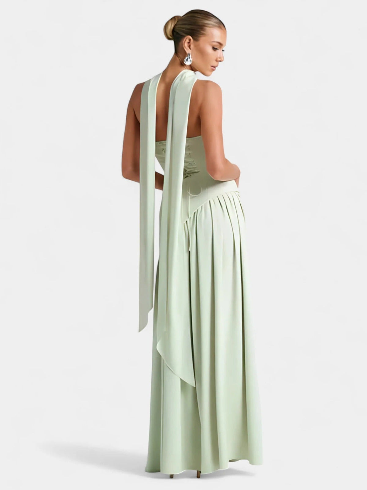 Strapless Scarf Neck Pleated Peplum Maxi Dress 37