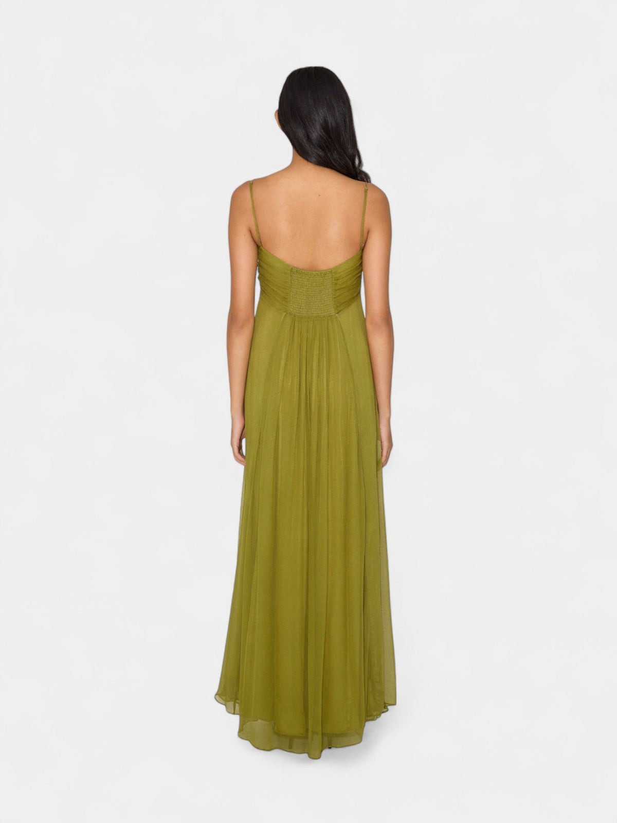 Spaghetti Strap Ruched Keyhole Cut Out Flowy Maxi Dress 3
