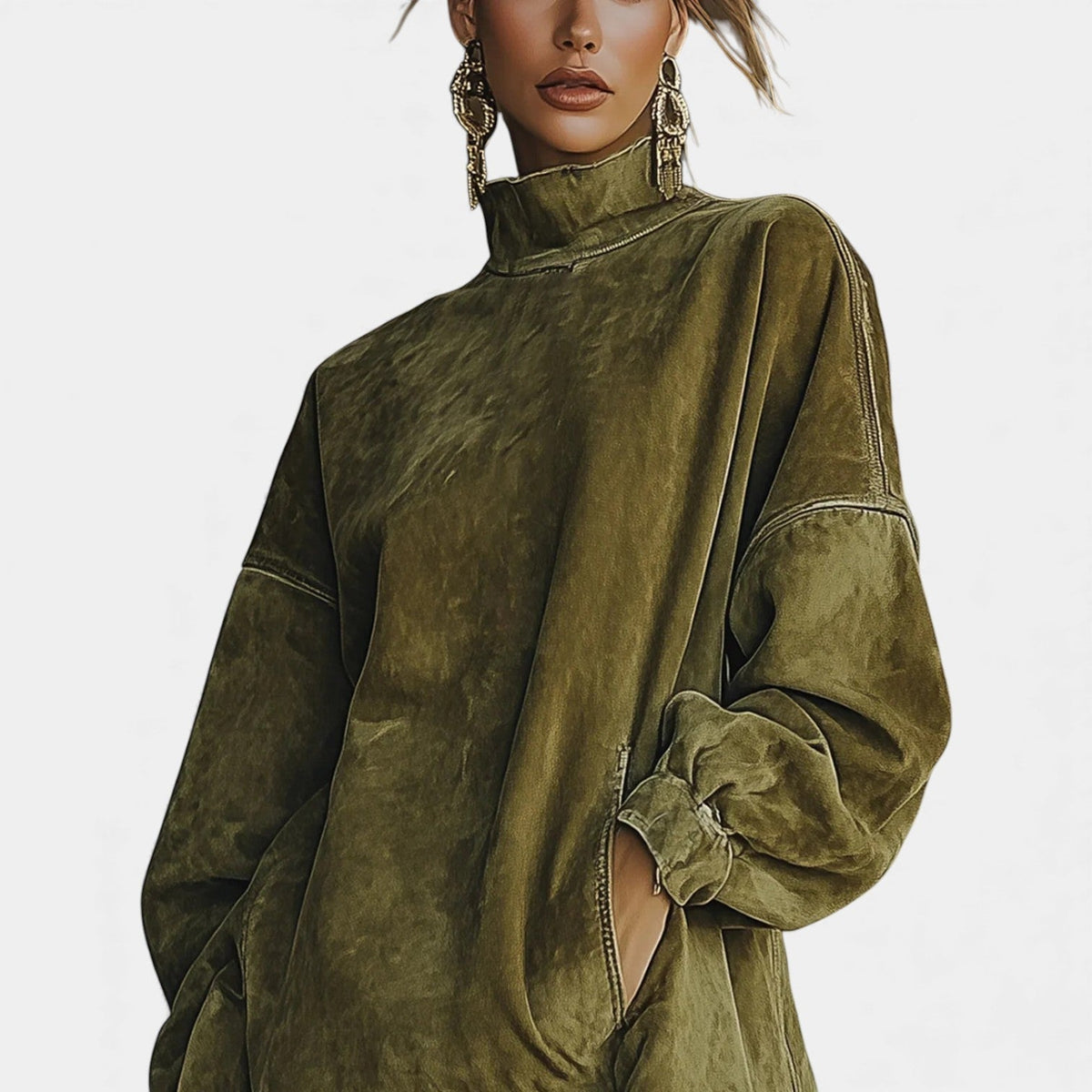 Turtleneck Long Sleeve Fringe Hem Sweatshirt Dress 6