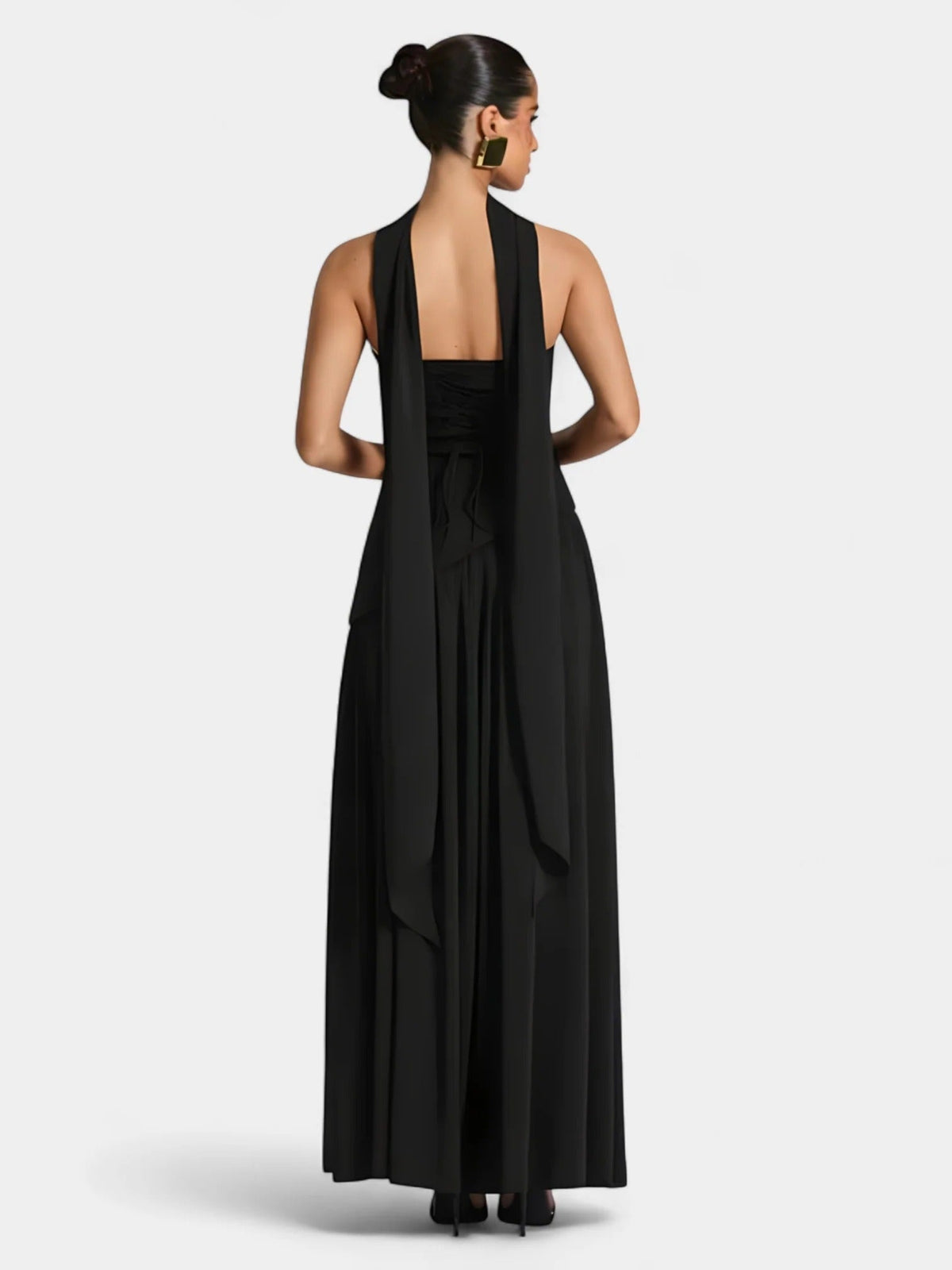 Strapless Scarf Neck Pleated Peplum Maxi Dress 46