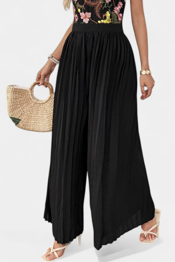Floral Embroidered Halter Neck Pleated Wide Leg Jumpsuit 3