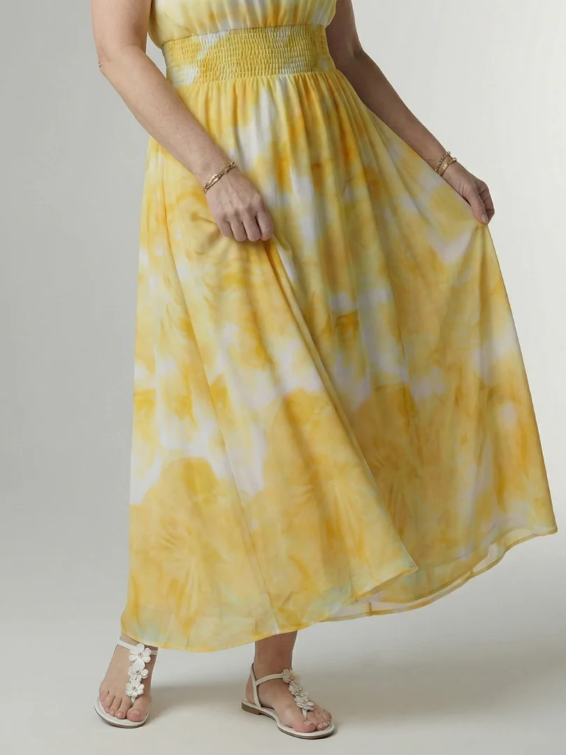 Tie Dye Halter Neck Smocked Waist Maxi Dress 8
