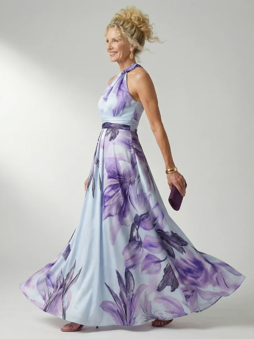 Floral One Shoulder Belted Maxi Dress 12