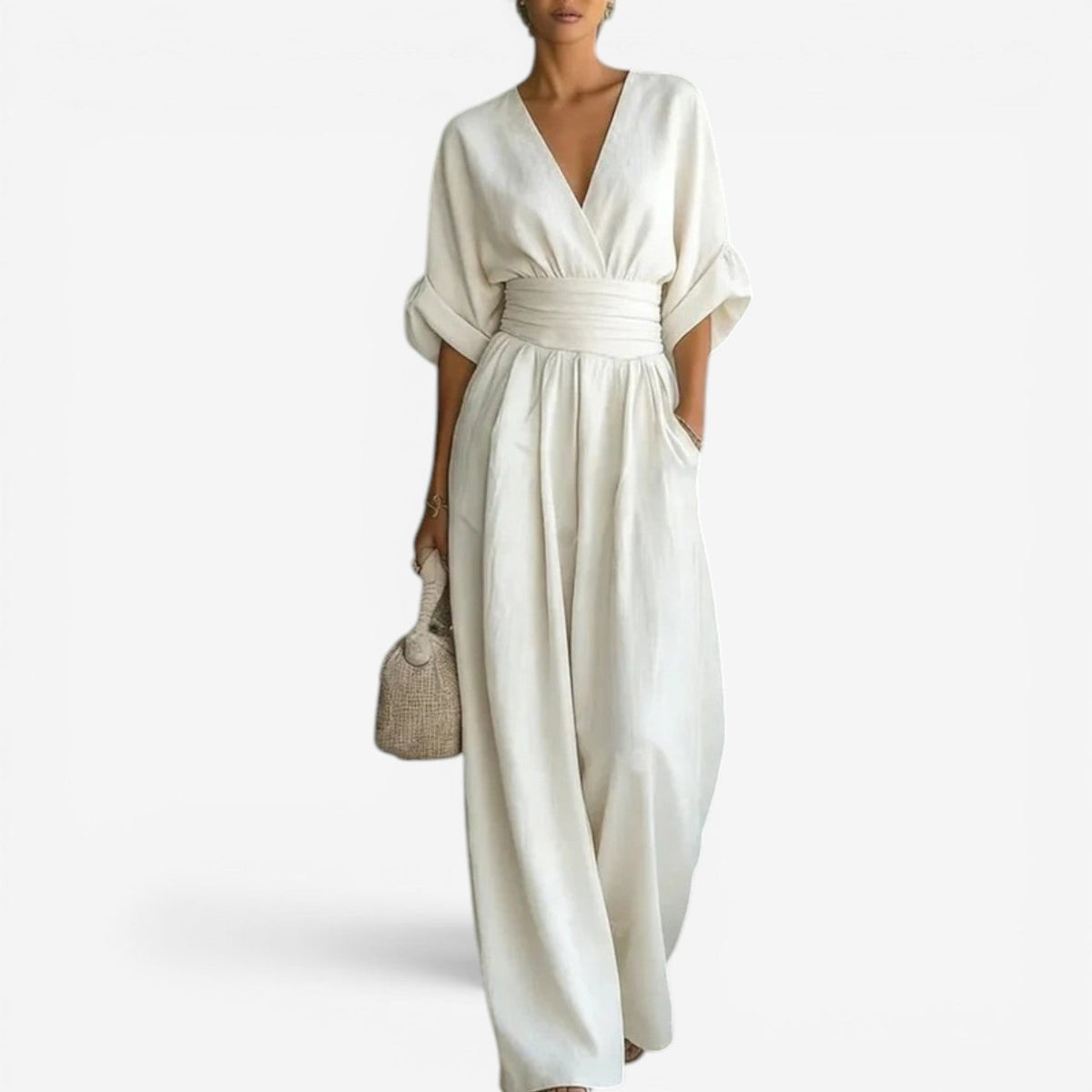 V-Neck Half Sleeve Wrap Wide Leg Jumpsuit 3
