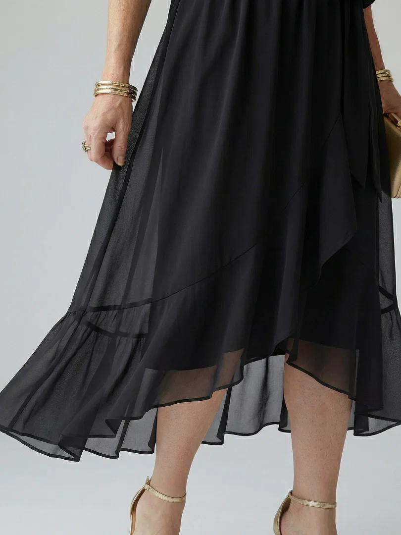 V-Neck Half Sleeve Belted Wrap High Low Midi Dress 12