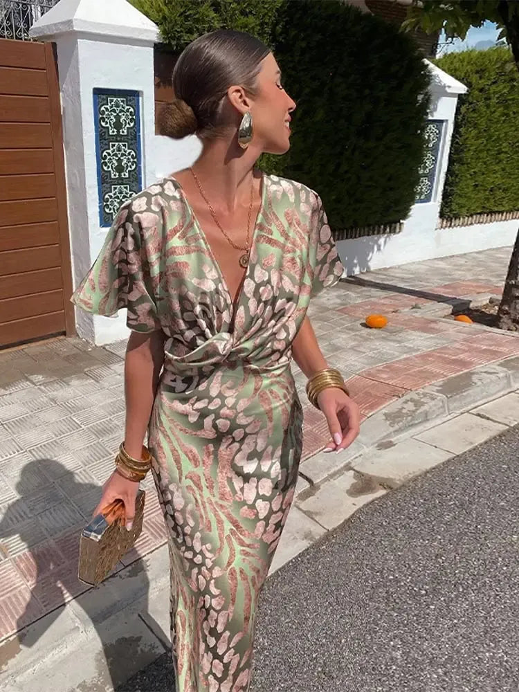 Animal Print Deep V-Neck Twist Front Maxi Dress 3