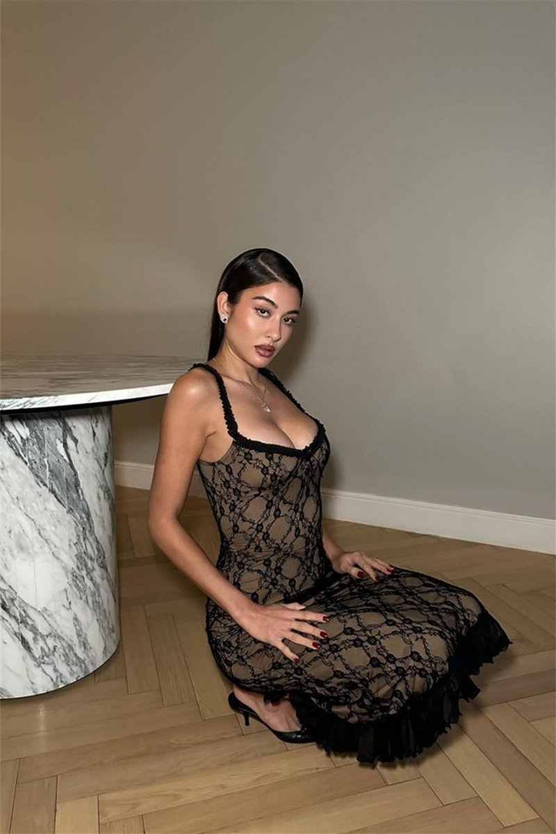 Floral Lace Ruffle Maxi Dress - View 7