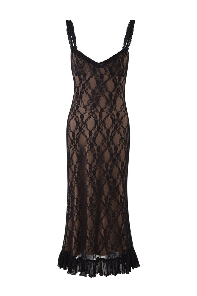 Floral Lace Ruffle Maxi Dress - View 9