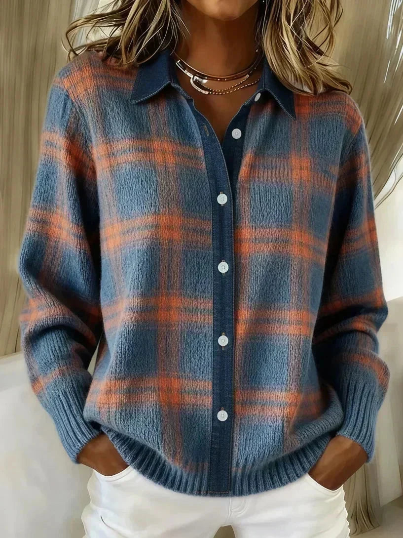Plaid Collared Button Front Knit Cardigan 2
