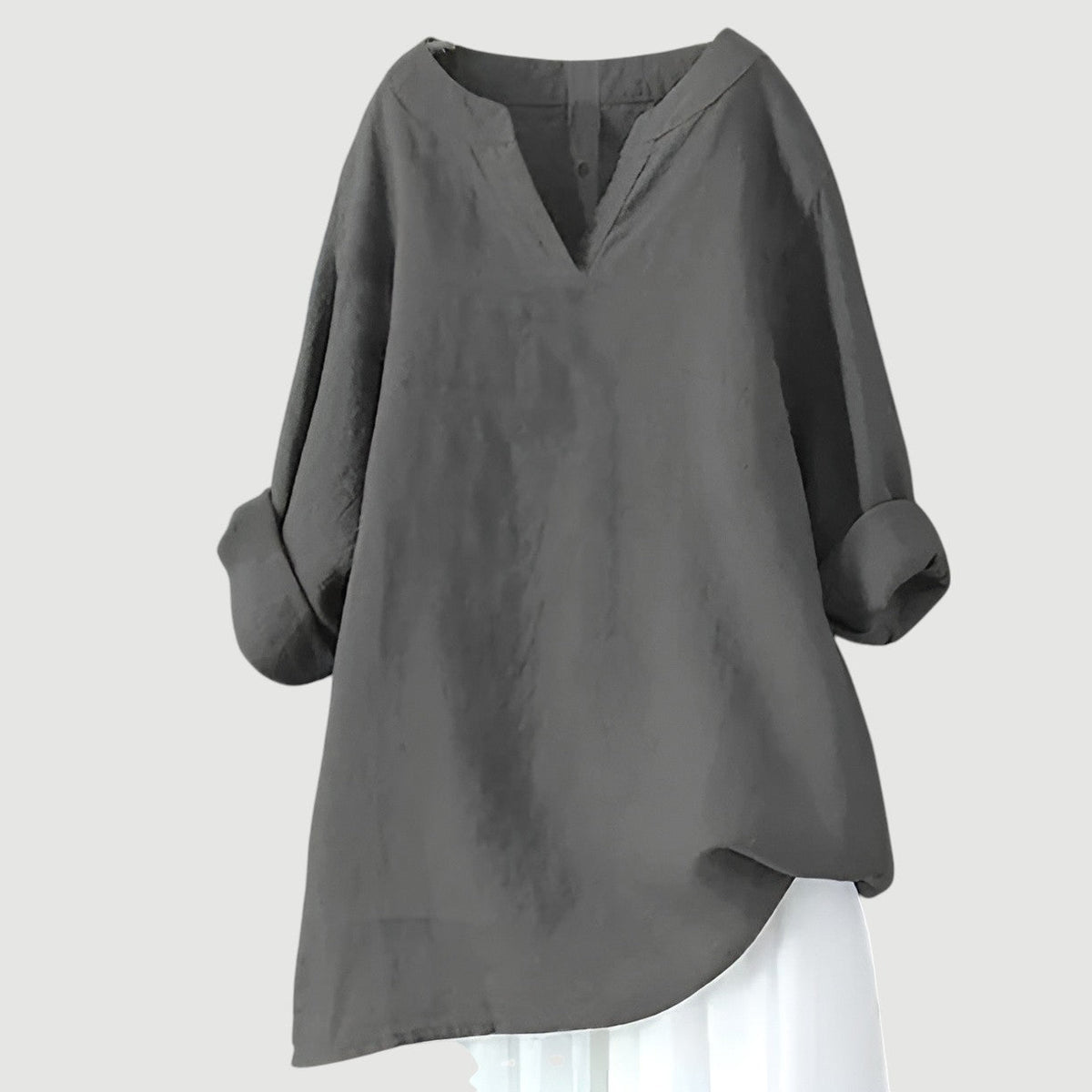 Split V-Neck Long Sleeve High Low Linen Blouse 5