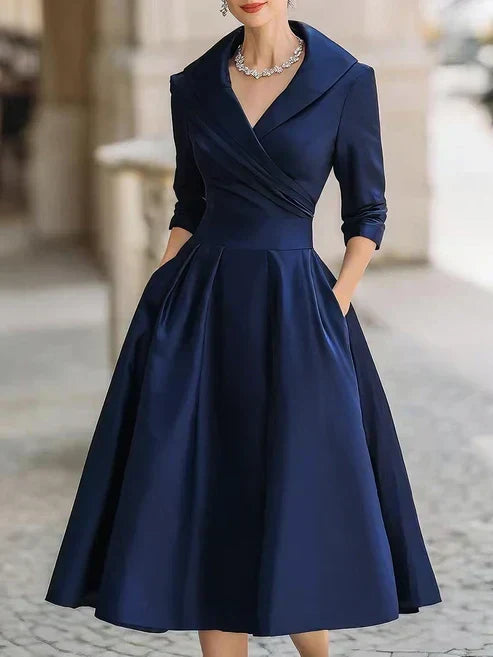 Shawl Collar Wrap Front Fit and Flare Midi Party Dress 4
