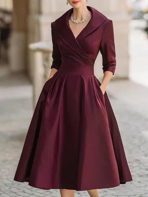 Shawl Collar Wrap Front Fit and Flare Midi Party Dress 5