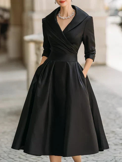 Shawl Collar Wrap Front Fit and Flare Midi Party Dress 2