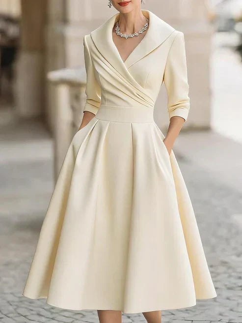 Shawl Collar Wrap Front Fit and Flare Midi Party Dress 6