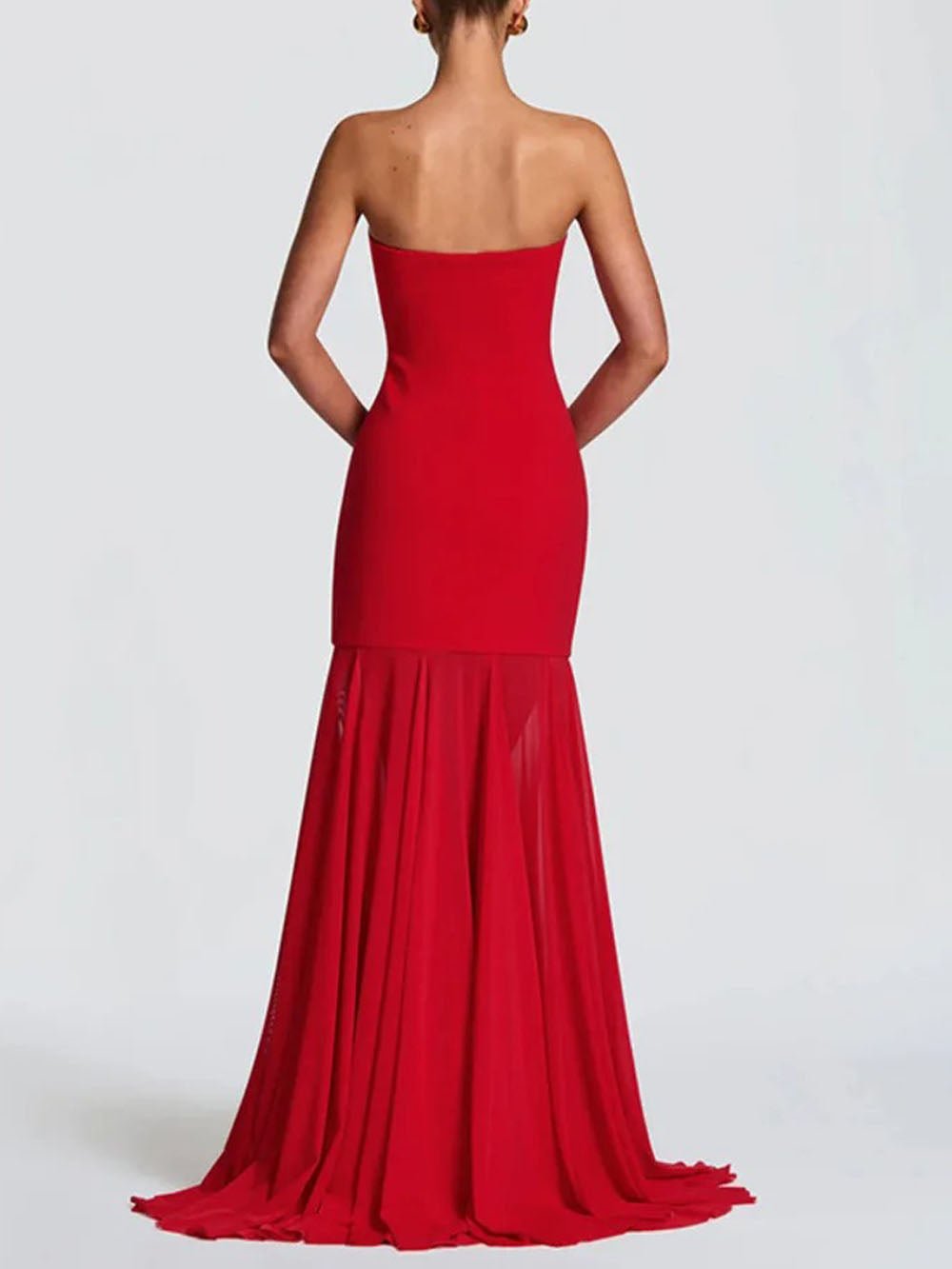 Strapless Scarf Neck Pleated Mermaid Maxi Gown - View 2