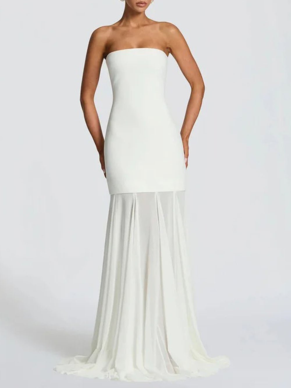 Strapless Longline Bandeau Pleated Organza Mermaid Gown