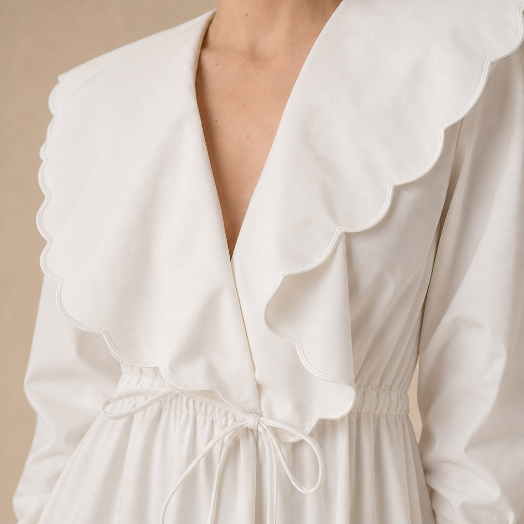 V-Neck Long Sleeve Ruffle Trim Fit and Flare Mini Dress 13