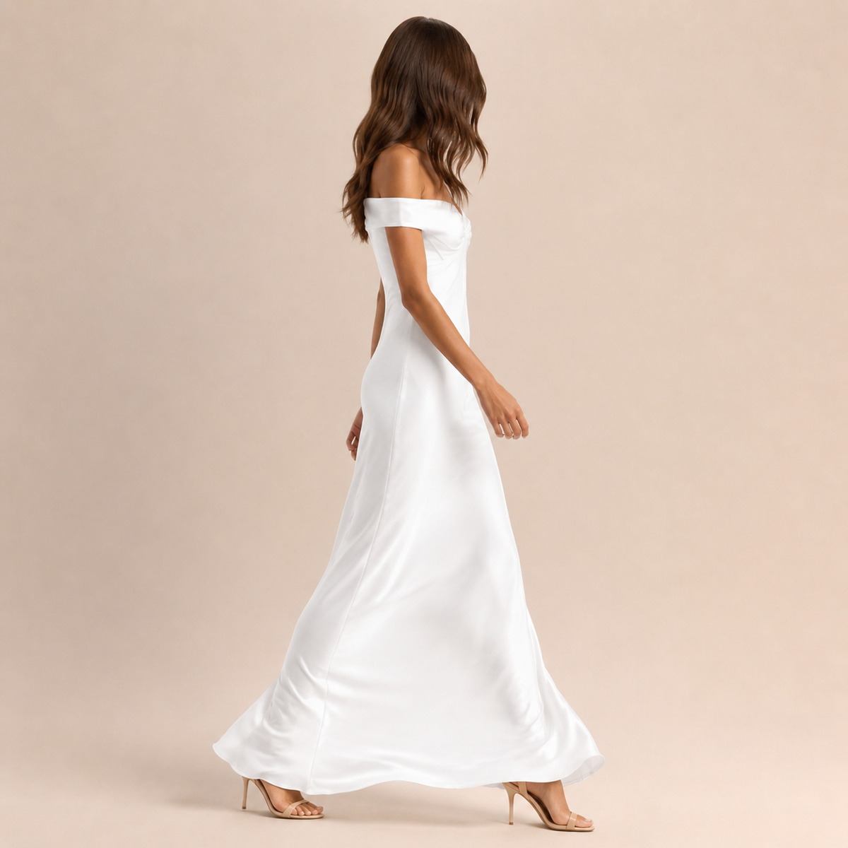 Off Shoulder Twist Front Satin Column Maxi Dress 4