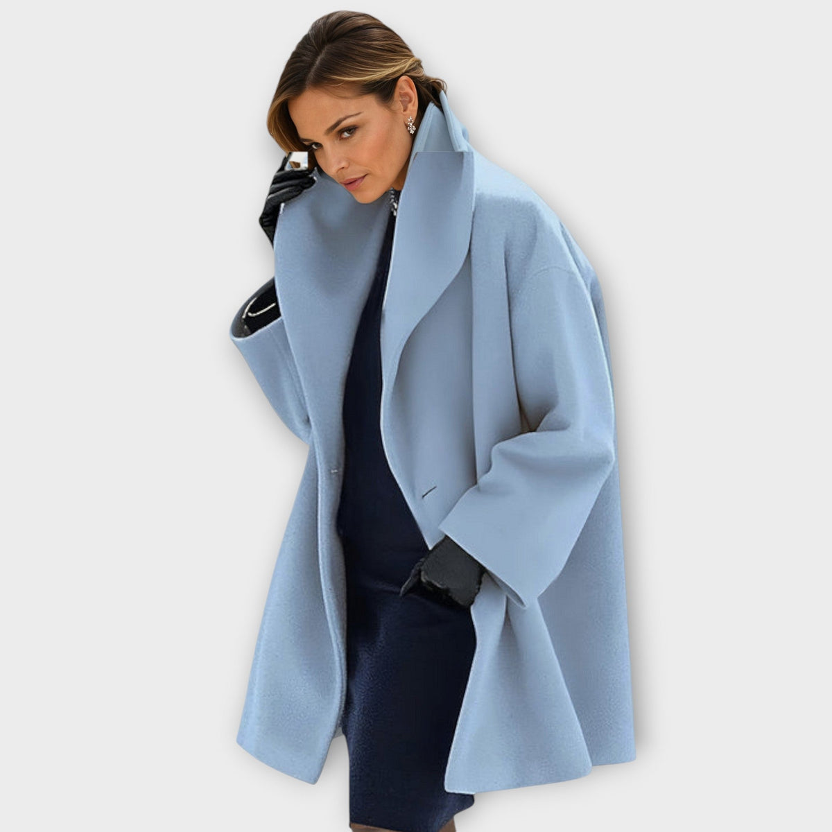 Notch Lapel Open Front Oversized Wool Look Coat 6