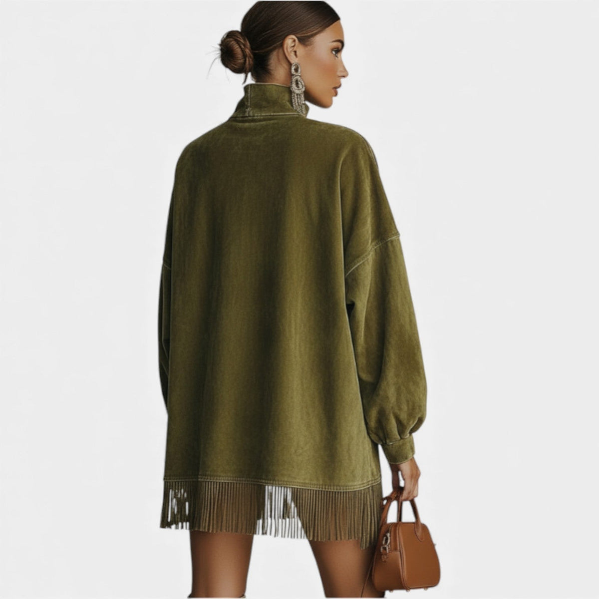 Turtleneck Long Sleeve Fringe Hem Sweatshirt Dress 5