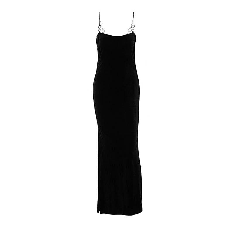 Velvet solid o ring hollow out slit backless maxi dress - View 7