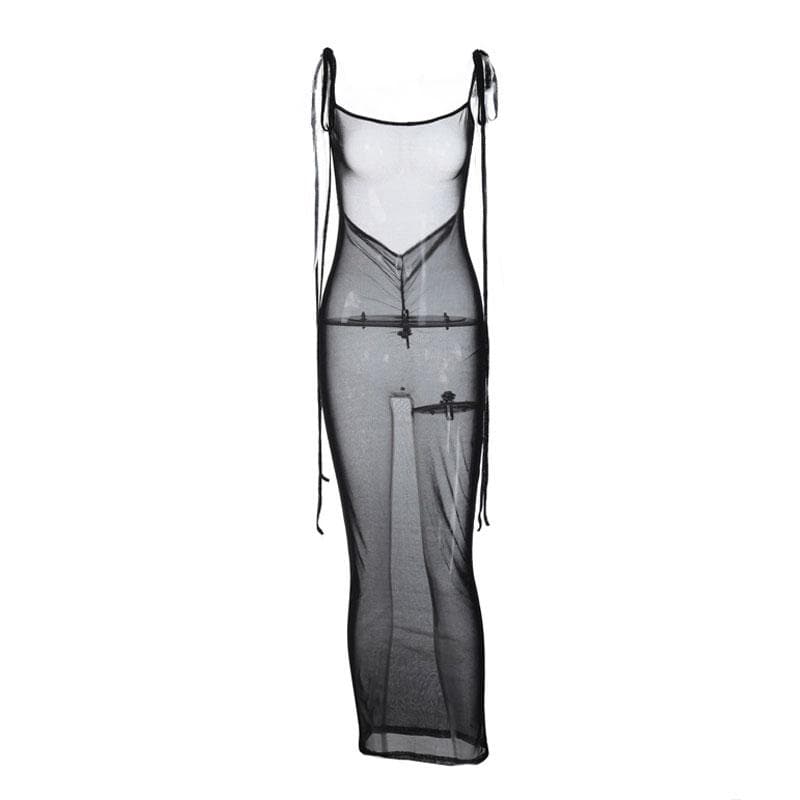 PRE ORDER - Mesh leopard print backless self tie ruched maxi dress - View 4