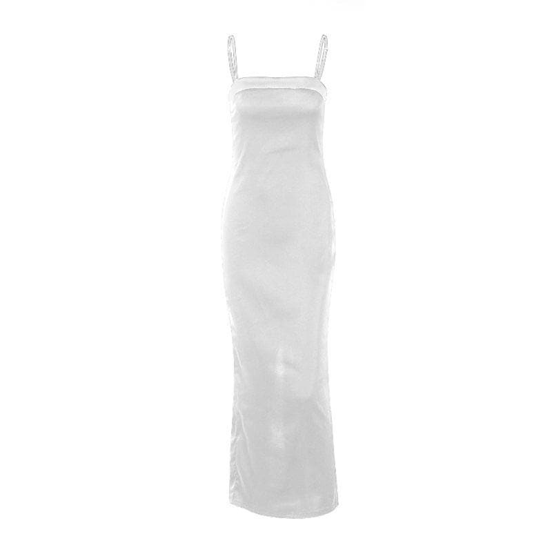 Beaded square neck slit zip-up backless cami maxi dress - View 2