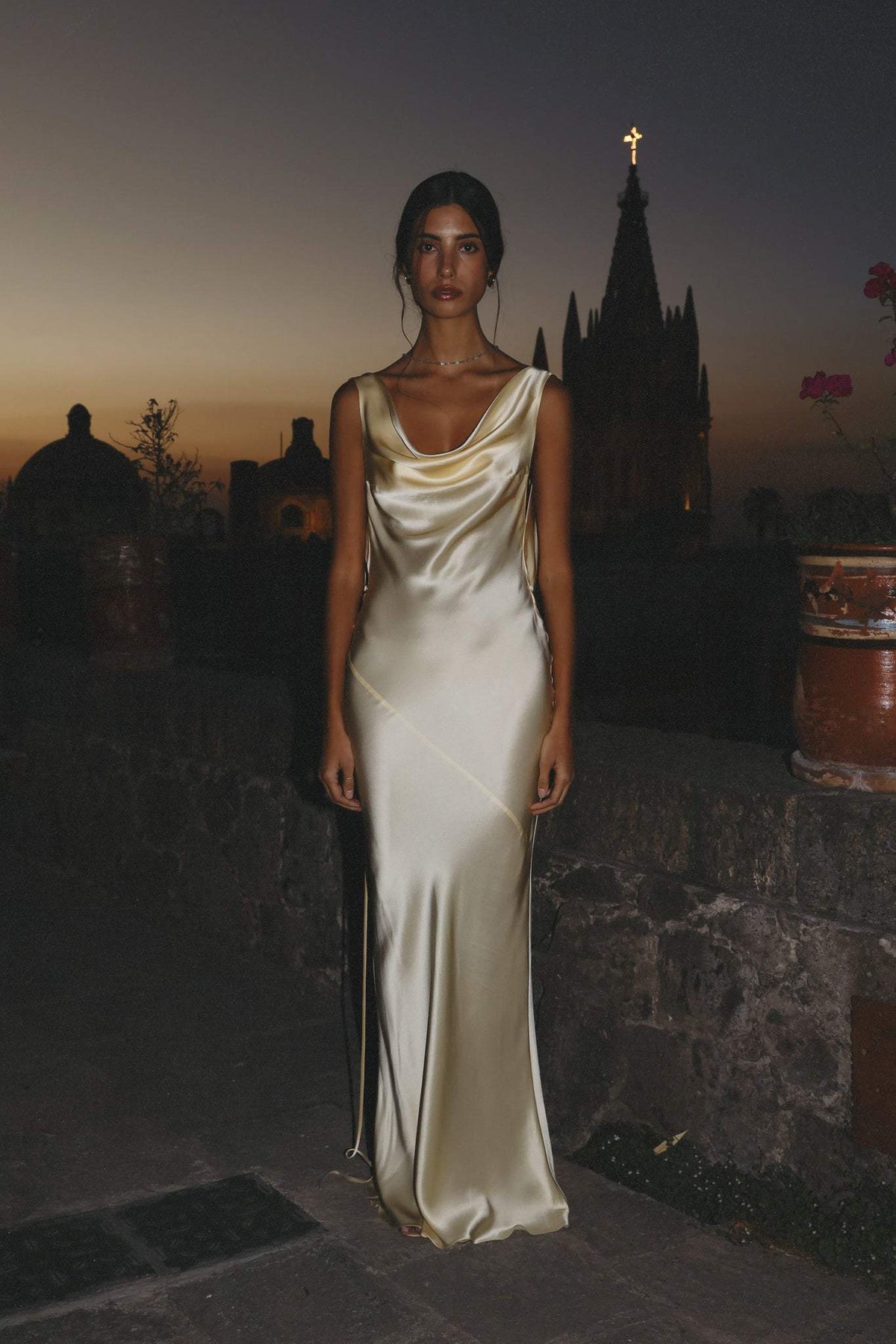 Persis Cowls Backless Satin Maxi Dress - View 8