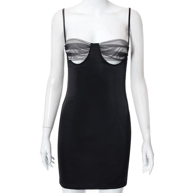 Hollow out mesh ruched zip up back dress - View 7
