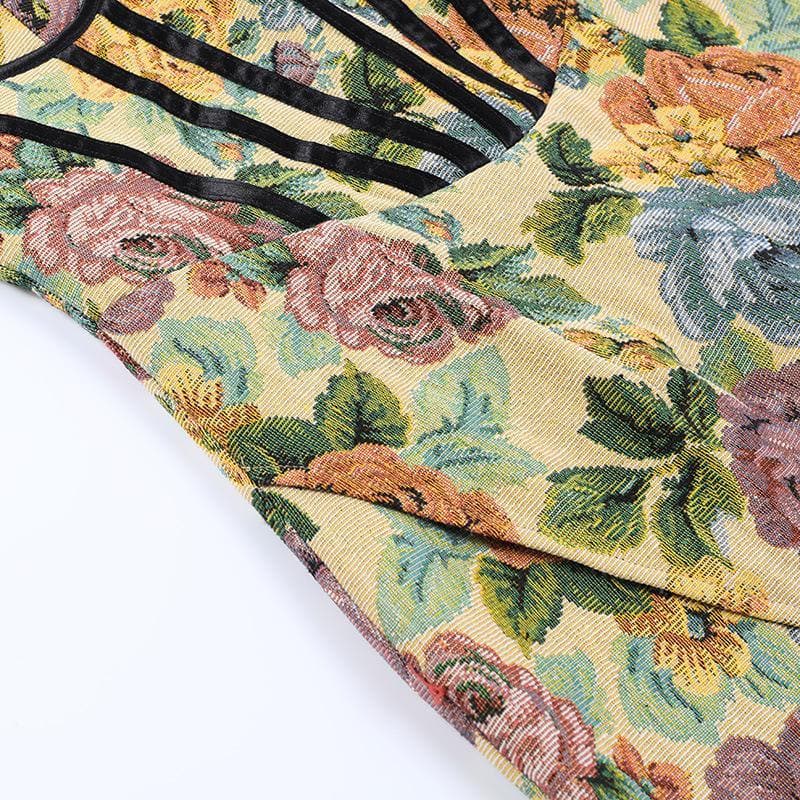 Floral Halter Neck Corset High Split Mini Dress - View 10