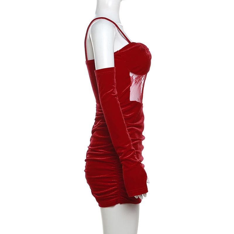 Velvet gloves ruched mesh backless cami mini dress - View 14