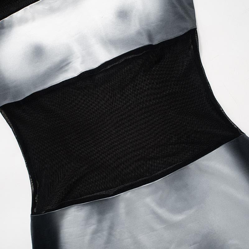 Body print mesh patchwork long sleeve contrast mini dress - View 6