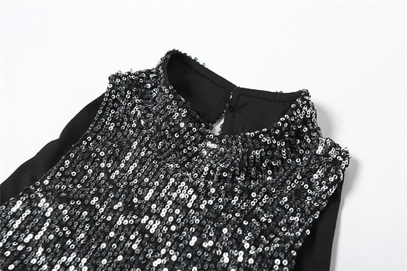 Glitter hollow out high neck button sleeveless mini dress - View 4