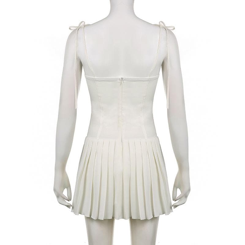 Corset Tie Strap Pleated Fit and Flare Mini Dress - View 3