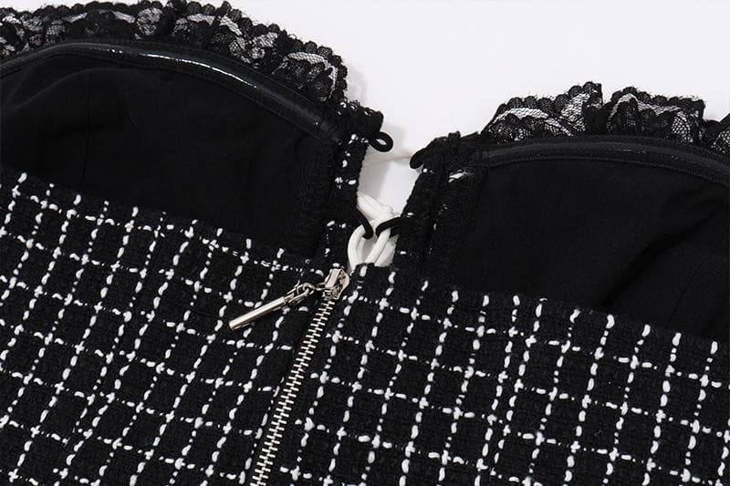 Long sleeve mesh plaid bowknot lace up shrug 2 piece mini dress - View 5