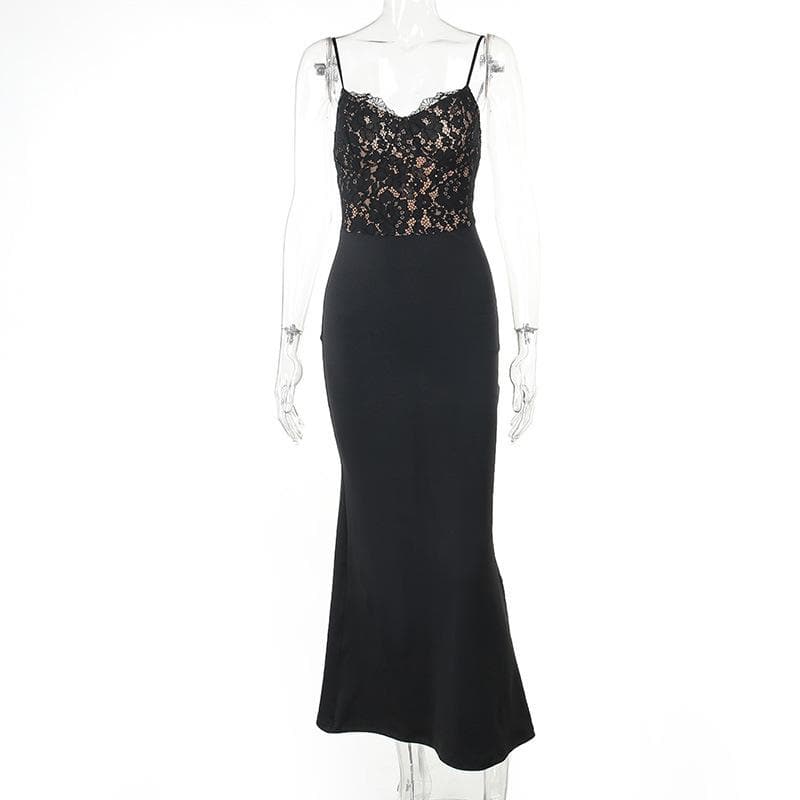 Lace patchwork v neck backless cami maxi dress - View 2