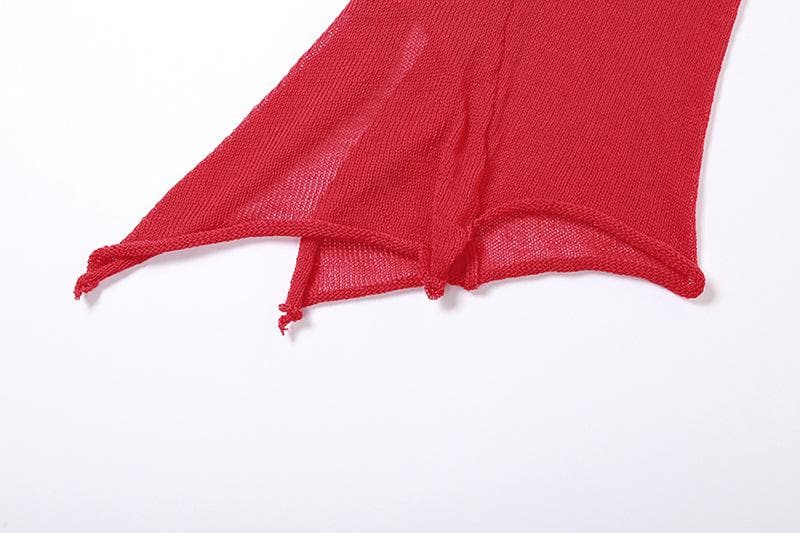 Knit Halter Neck Backless High Low Mini Dress - View 5