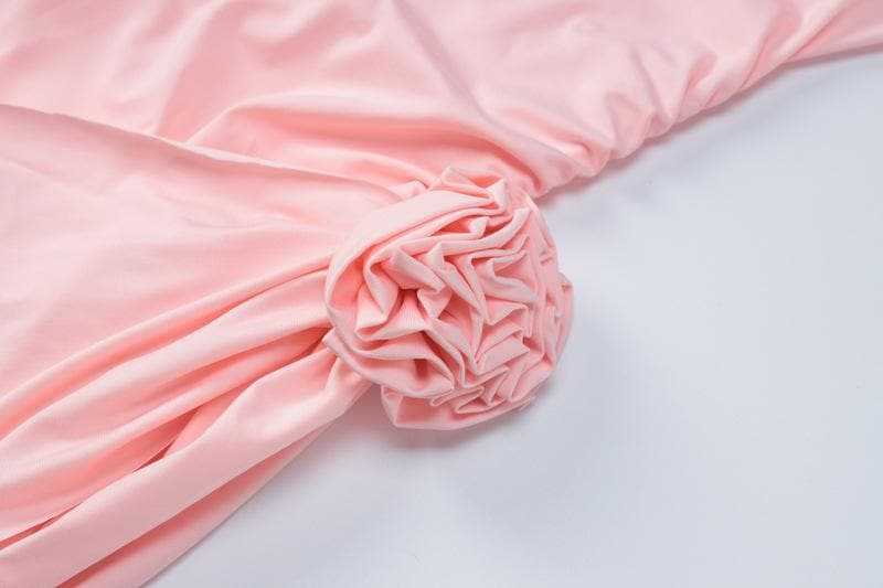 Boat Neck Long Sleeve Ruched Rosette Draped Bodycon Mini Dress - View 7
