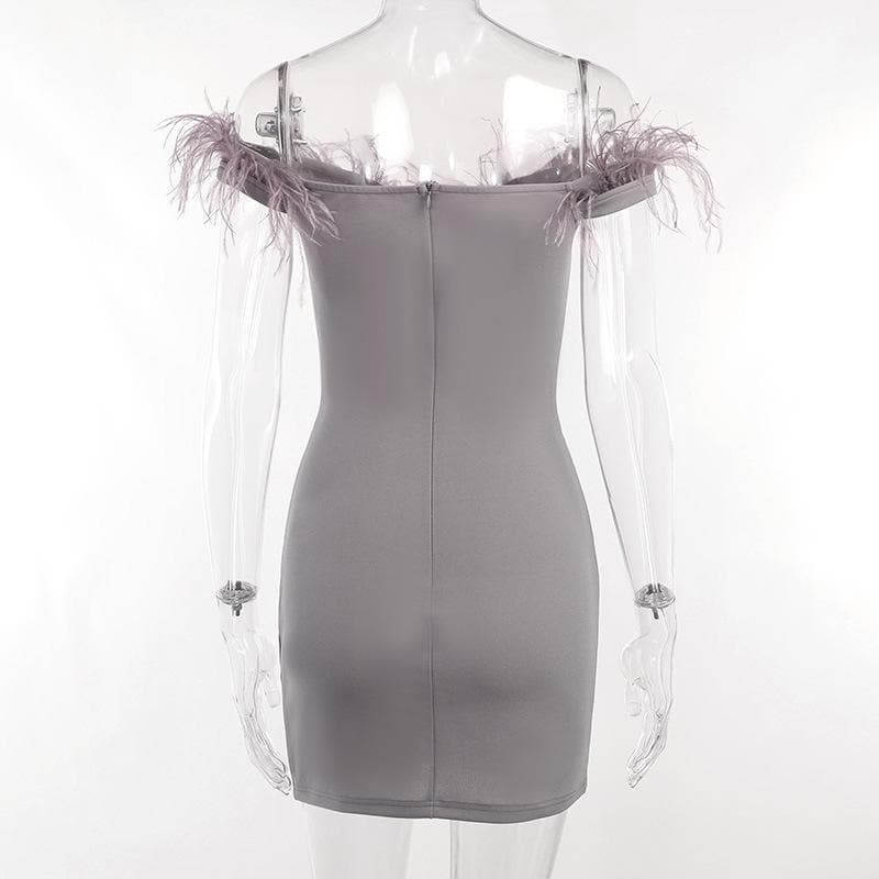 Feather Off Shoulder Sweetheart Corset Bodycon Mini Dress - View 5