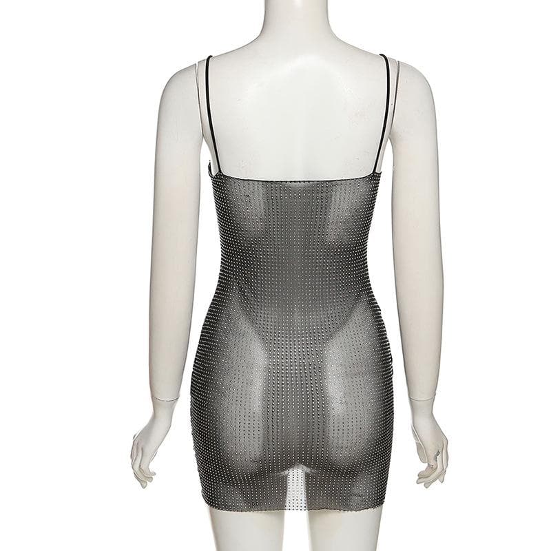 Beaded V neck sheer mesh see through mini dress - View 4