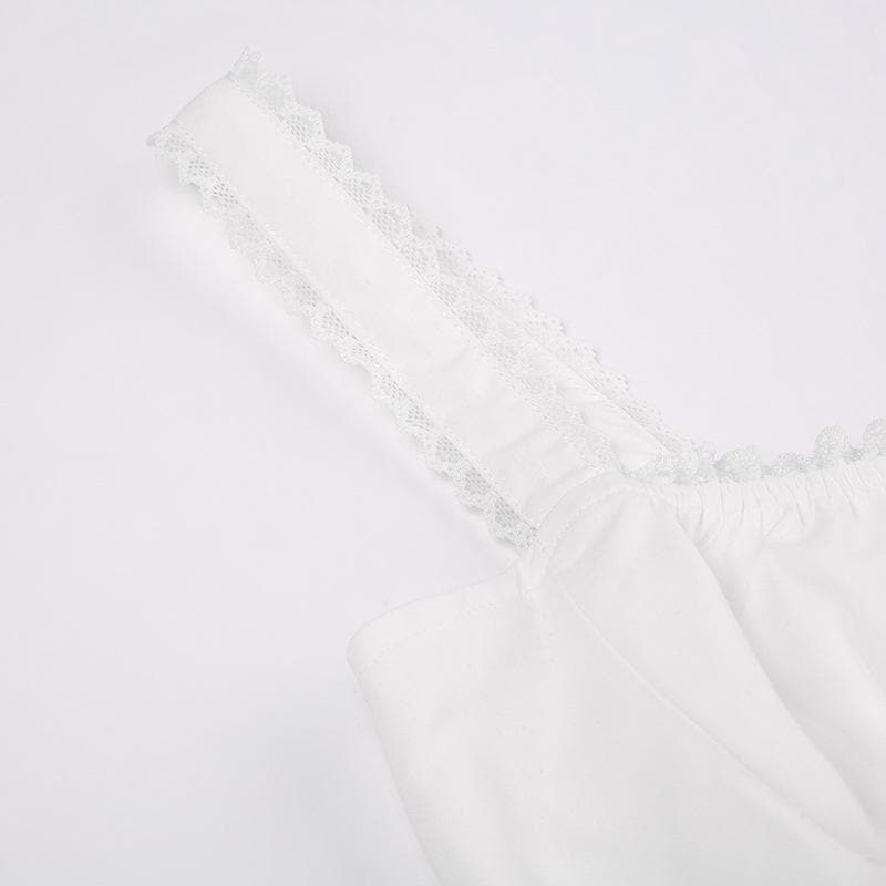 Zip-up lace hem ruched square neck backless solid mini dress - View 7