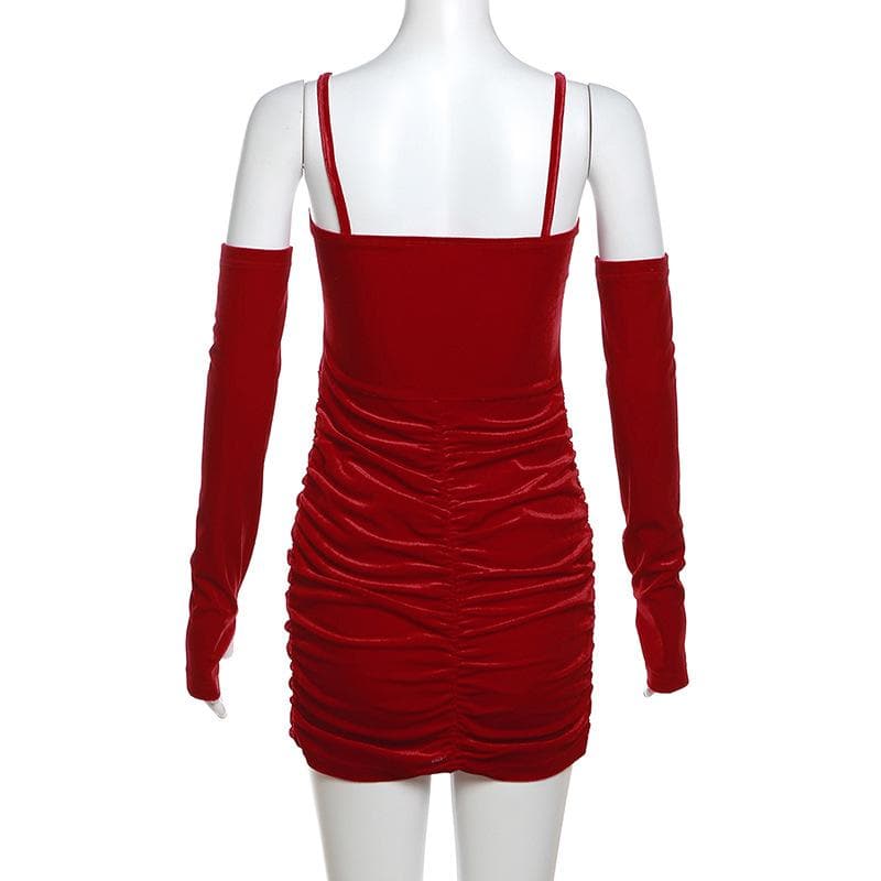 Velvet gloves ruched mesh backless cami mini dress - View 6