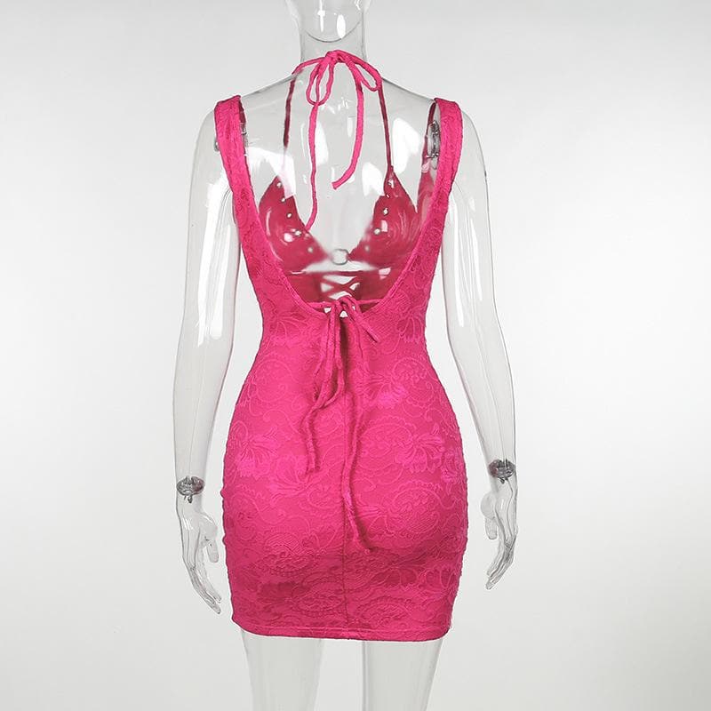 Jacquard Halter Neck Lace Up Cut Out Bodycon Mini Dress - View 3
