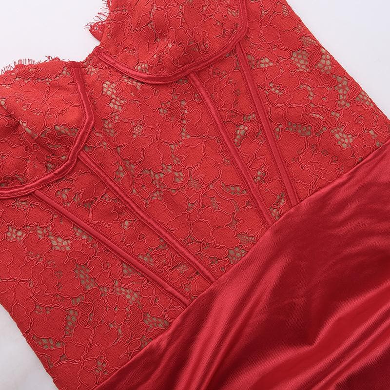 Lace Satin Sweetheart Corset Ruched Mini Dress - View 5