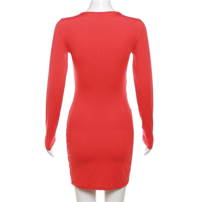 Mesh long sleeve crewneck patchwork contrast mini dress - View 3