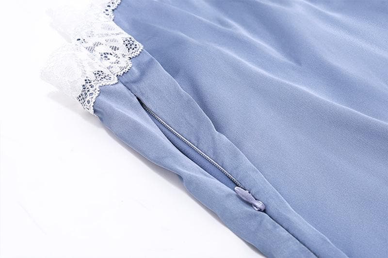 Satin Halter Neck Lace Trim High Split Slip Maxi Dress - View 5
