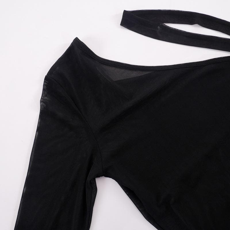 Mesh one shoulder buckle ruffle irregular mini dress - View 4